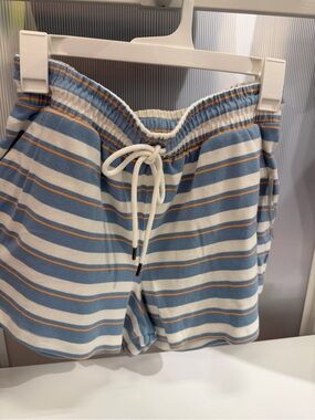 Parke Striped Pull-On Athletic Shorts in Blue, White & Orange